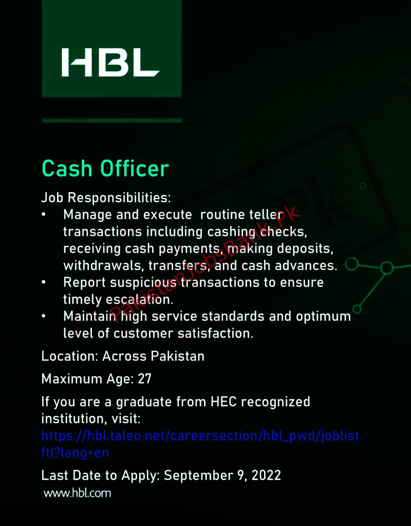 Pakistan latest Jobs 2022 – Habib Bank Limited HBL Jobs 2022