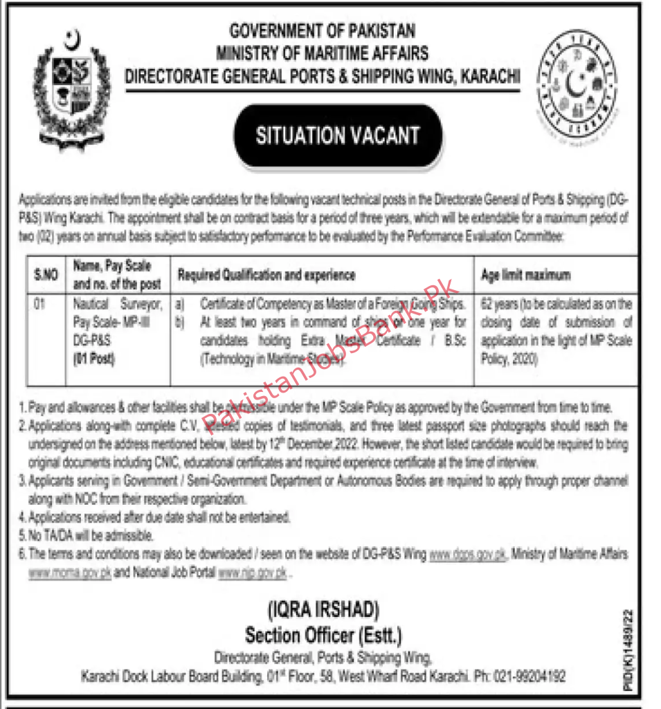 Today Latest Jobs Pakistan 2022 – Ministry of Maritime Affairs Karachi Jobs 2022 Sindh