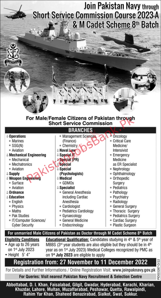 Government Pakistan Jobs 2022 – Join Pakistan Navy Jobs 2022 Through Short Services Commission