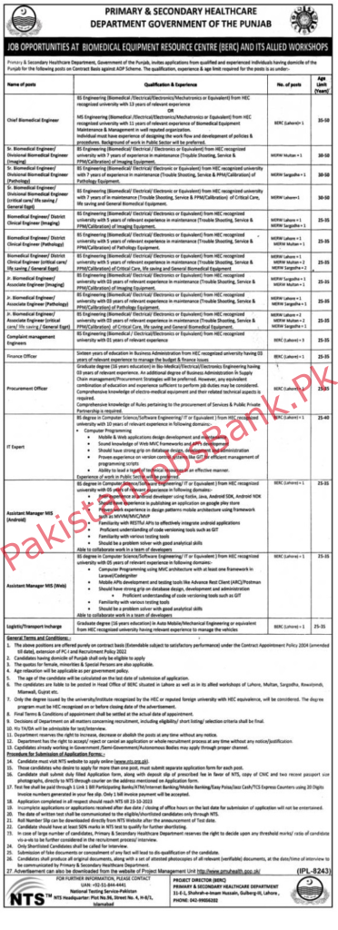 Government Jobs in Pakistan Today – Primary & Secondary Healthcare Department Punjab Jobs 2023