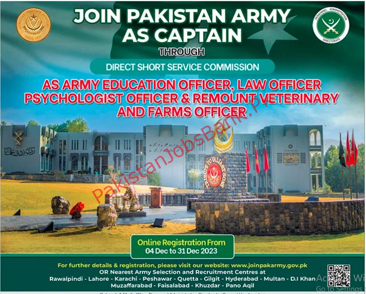Government Jobs in Pakistan Today – Join Pak Army as Captain through Direct Short Service Commission 2024