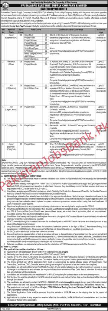 FESCO Jobs 2024 | Online Apply (Faisalabad Electric Supply Company) [417+ Seats]