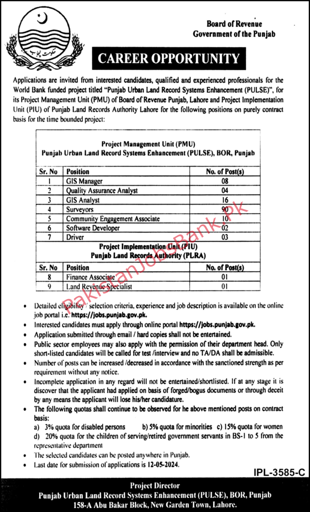 Board of Revenue BOR Punjab  Jobs 2024 via Pakistan Jobs Bank